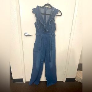 Anthropologie Mare Mare Ruffled Alena Denim Jumpsuit XS